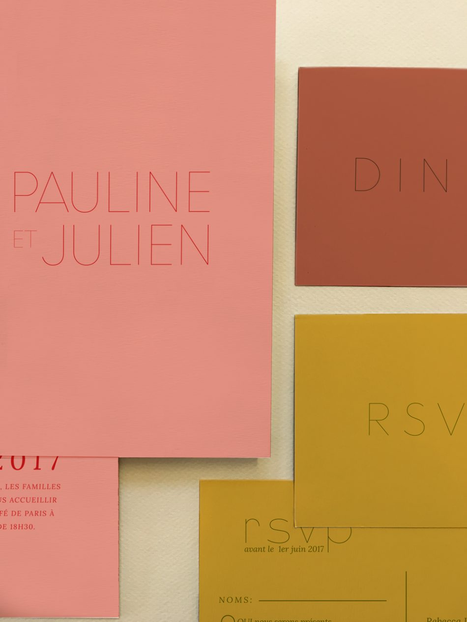 faire-part original coloré et epuré pour un mariage moderne