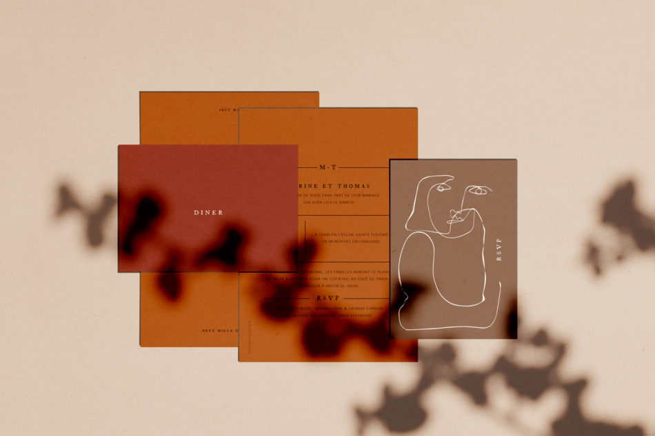 Collection Terracot, Faire-part mariage, carton RSVP,carton d'invitation diner mariage aux couleurs Terracotta et chaudes